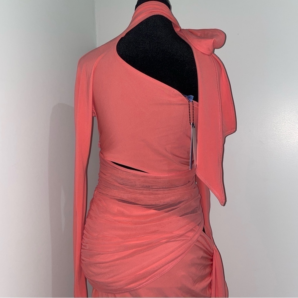 NEW! Mugler x H&M- Collector’s Edition Knot-Detail One-Shoulder Dress Pink M - Picture 13 of 16